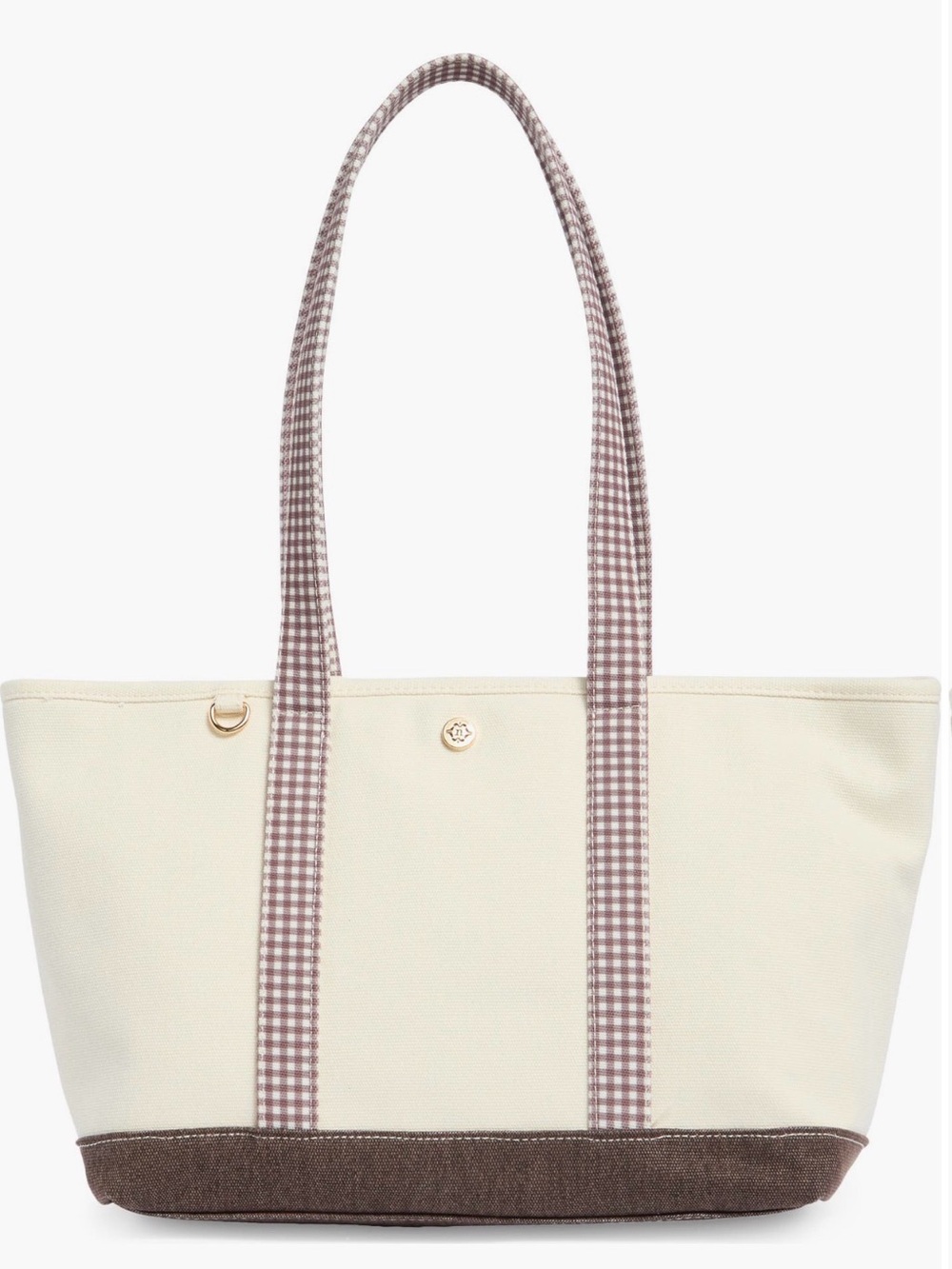 Canvas Tote Bag with Brown Trim and Gingham Straps
